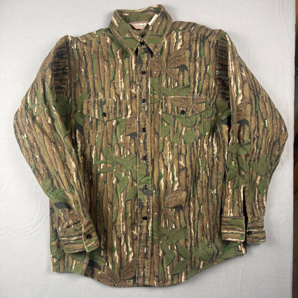 Vintage Winter Run Realtree Camo Flannel Shirt Mens Large Made in USA Hunting
